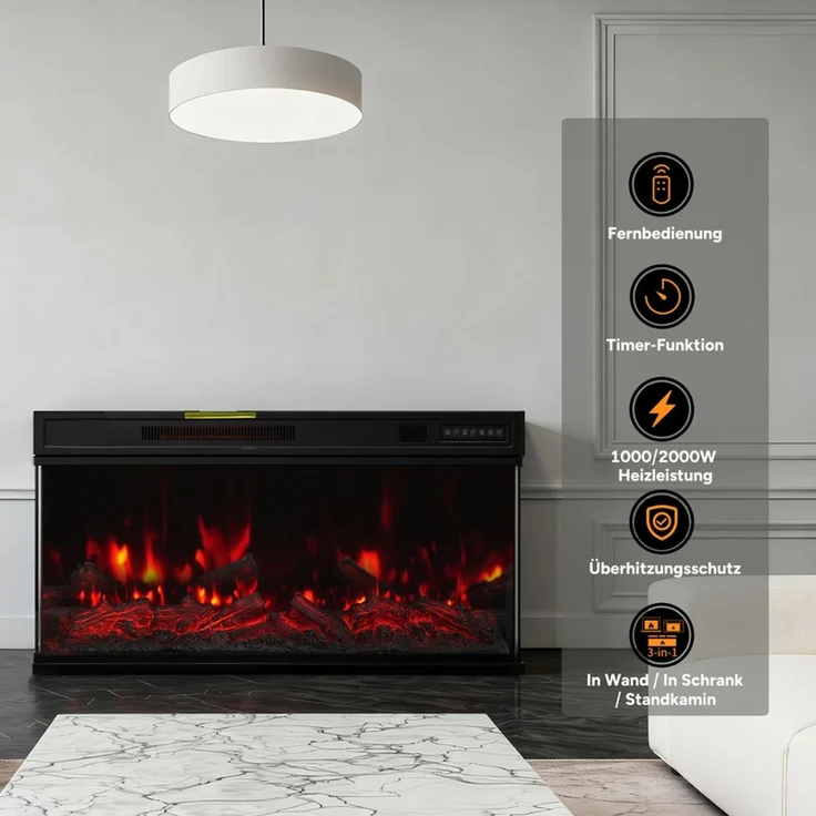 HOMAVO Elektrokamin mit 1000W/2000W Heizung, 12 3D-Flammenfarben, 36" - Stand, Einbaukamin / 50" - Wand, Einbaukamin, App-Steuerung(36") – Bild 3