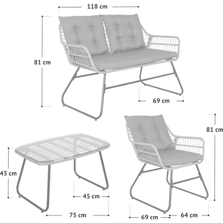 SVITA Gartenlounge-Set CAPRI, (Set, Tisch mit einem Stuhl und zwei Bänken), mit abnehmbarem Polster – Bild 8