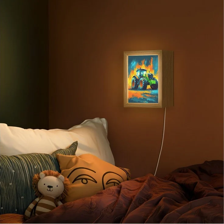 OnlyWow Wandleuchte Lightbox Abstrakt - Traktor - Grün - Jungen, Dimmbar, Farbwechsel, LED, Warmweiß, Kaltweiß, Neutralweiß Einstellbar, Wandlampe Innen, Dimmbar, mit Kabel, LED, Beleuchtung, Kinderzimmer – Bild 2