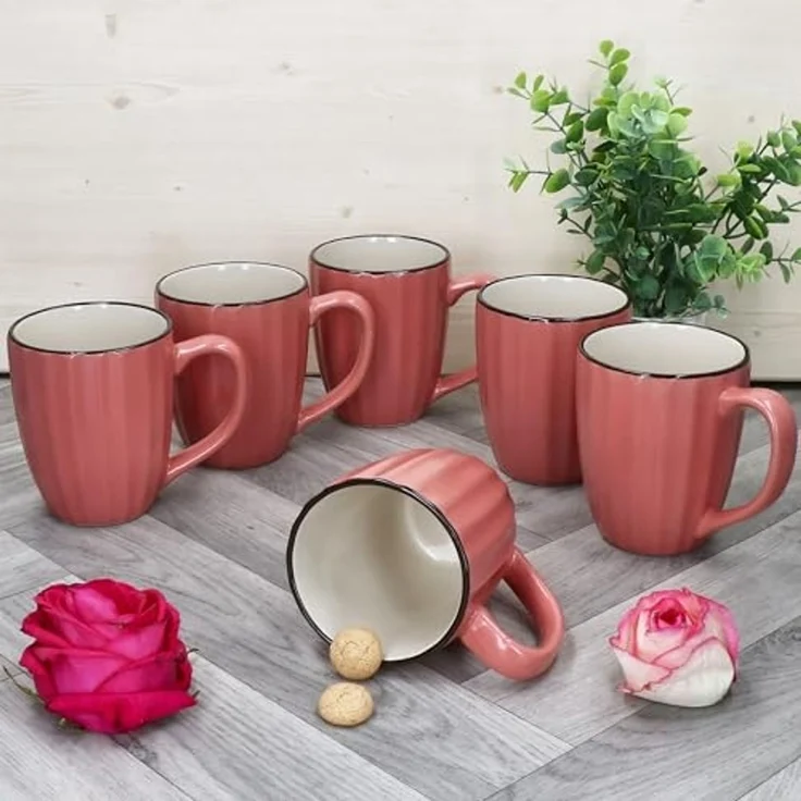 MÄSER Tasse Mäser OSITA Rose Weiß 6x Kaffeebecher 300ml rosa Steingut-Tassen, Steingut – Bild 3