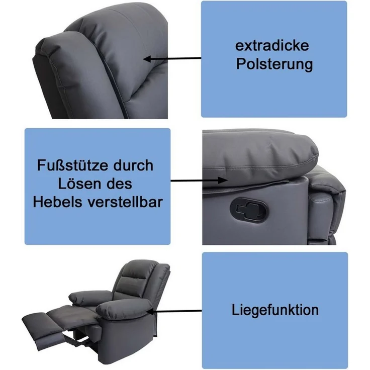 MCW TV-Sessel MCW-G15, Verstellbare Rückenfläche, Fußstütze verstellbar, Liegefunktion – Bild 3