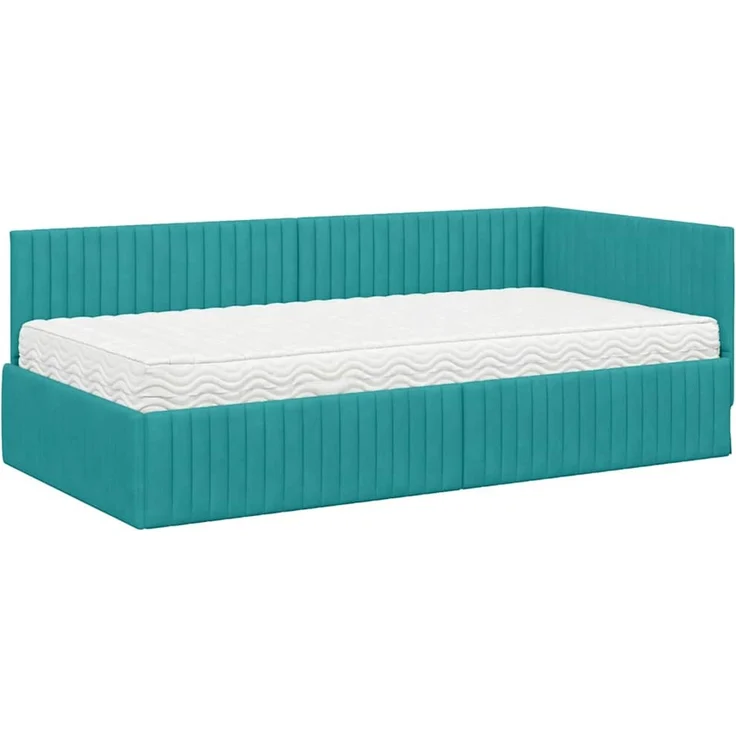 vidaXL Eckbettgestell mit Matratze mit Kopfteil 2 pcs Türkis Samt 3393826 – Bild 4