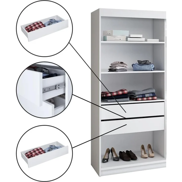 A&J MöbelLand Schwebetürenschrank FARA 200 cm, mit 4 Schubladen, Spiegel, 3D Lamellen – Bild 7