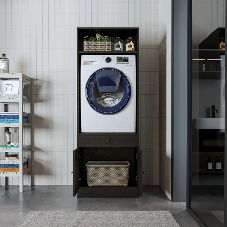 Roomart Waschmaschinenschrank SERIE 1 – 65 cm breit mit Ausziehbrett, Waschmaschinen-Überbauschrank für Waschküche & Bad • Schwarz-Eiche – Bild 4