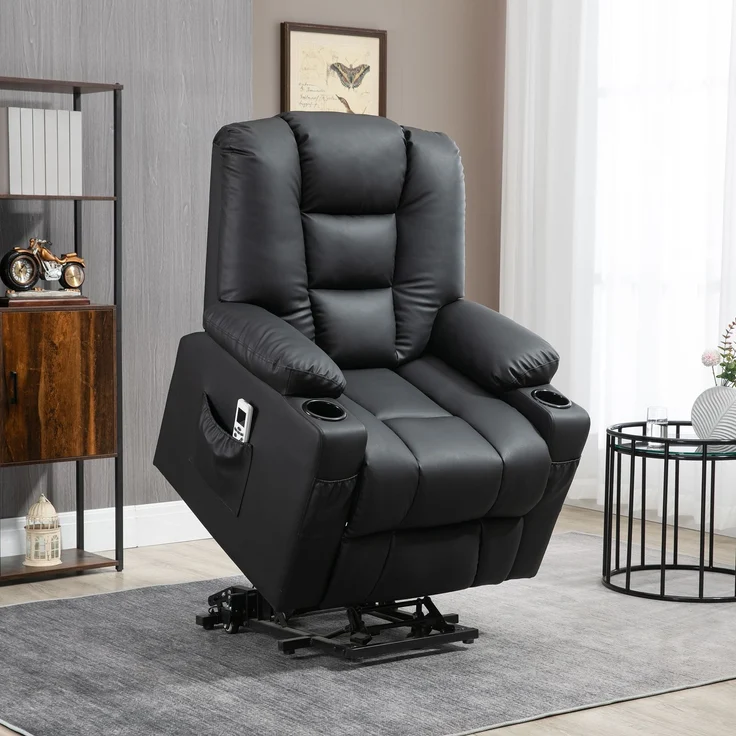 Wohnora-Relaxsessel mit Aufstehhilfe, USB, Massagefunktion, Kunstleder, bis 150 kg, 90x98x102 cm, Schwarz,H 1020cm x T 900cm x B 980cm – Bild 2
