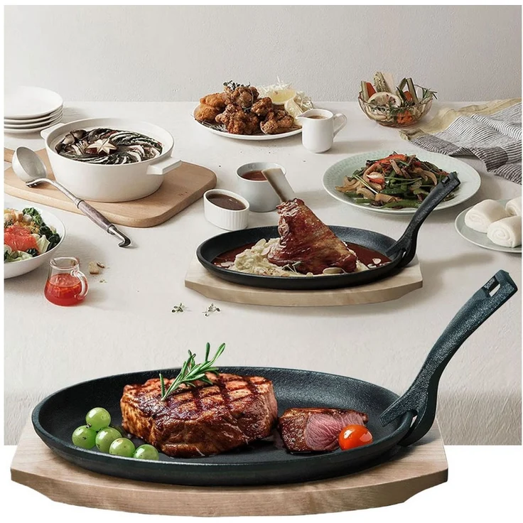 Casativo Servierpfanne Profi Gusseisen Servierpfanne bis 230°C mit Holzuntersetzer 820g, Gusseisen (4-tlg, 1er-Set/2er-Set/4er-Set), abnehmbarer Griff, backofenfest, 24 x 14 x 2,2 cm, haltbar – Bild 3