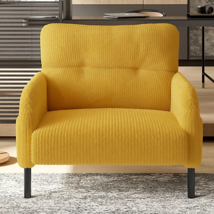 LVHOM Cord 3er-Set 2-Sitzer+Sessel+Hocker, Flexibel für Wohnzimmer Ecksofa mit Seitentaschen, Sitzgruppe Gelb – Bild 10