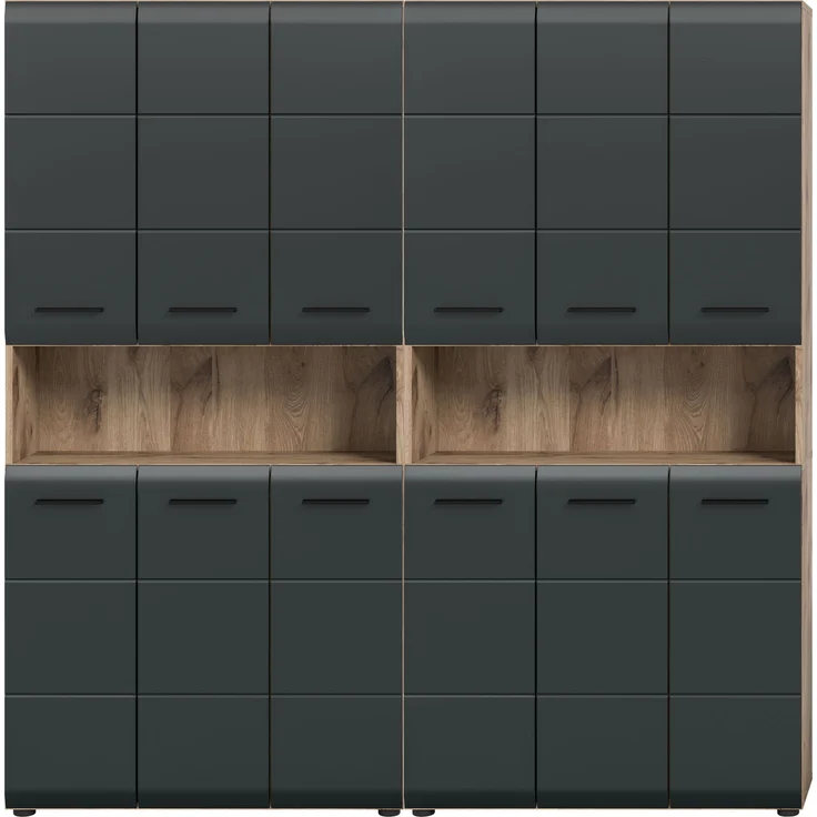 Badkombination (B/H/T: 180x185x30 cm) in schwarz matt und Nox Oak Nachbildung – Bild 2