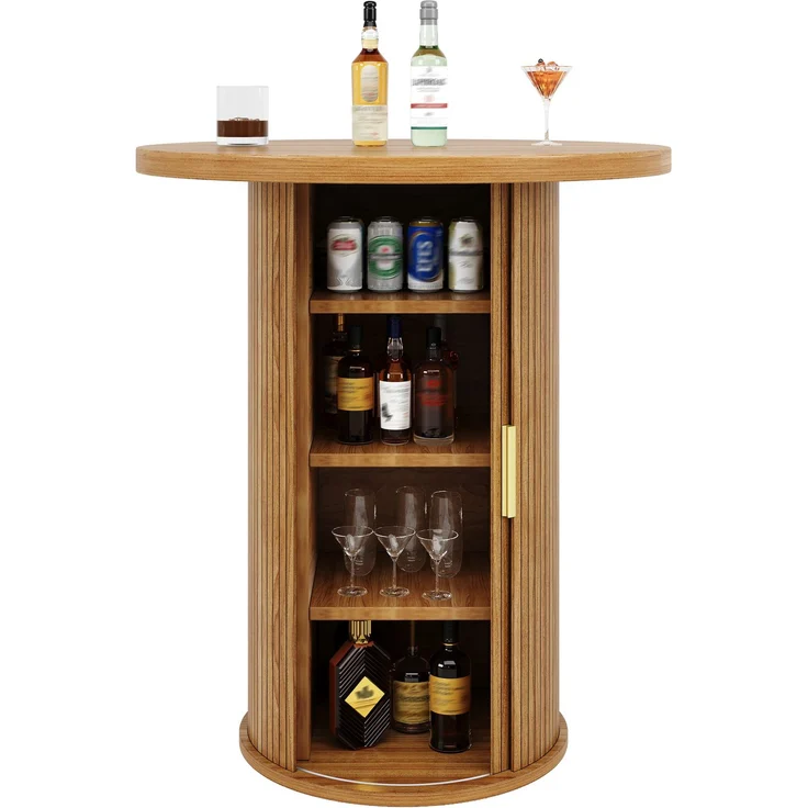 ZUBALIYA Runder Bartisch Ø 60 cm, mit Stauraum, MDF/Metall, Holzfarben – Bild 6