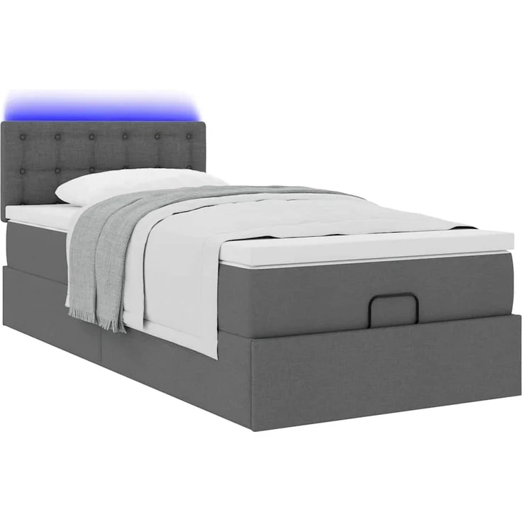 vidaXL Ottoman-Bett mit Matratze & LEDs Dunkelgrau 100x200 cm Stoff 3312451 – Bild 5