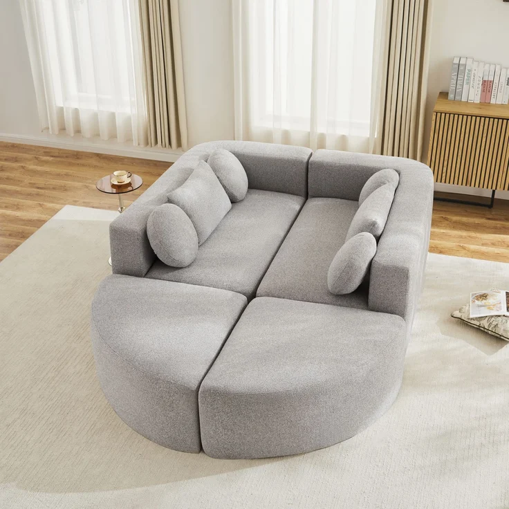Merax 4-Sitzer Sofas, 292cm Modulare Sofa, Modulare Schlafcouch mit Schlaffunktion, Vollkomprimierte Cloud Couch, Chenille, Ohne Montage, Hellgrau – Bild 2