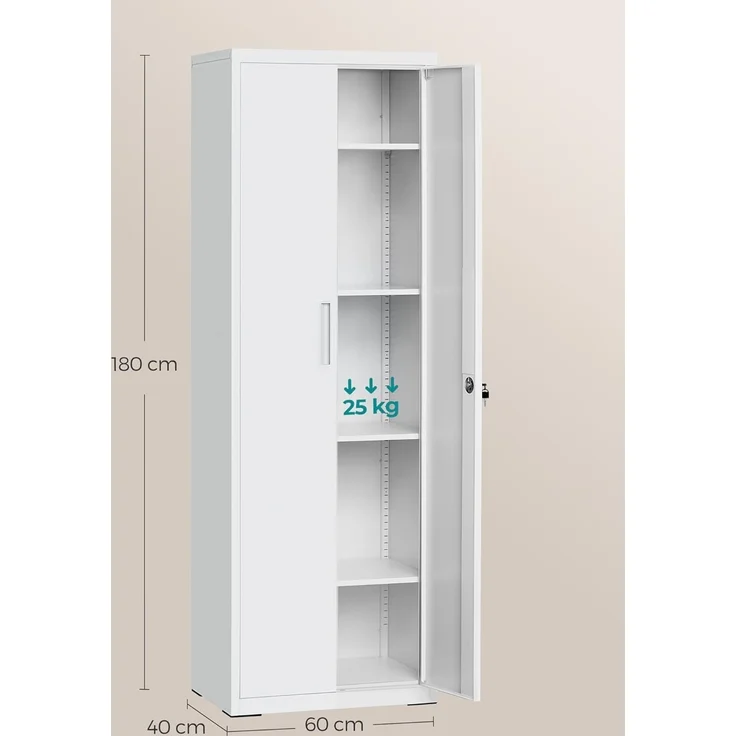 Songmics Aktenschrank mit 5 Ebenen, Stahl hellgrau, 60 x 40 x 180 cm – Bild 3