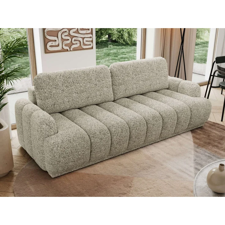 Schlafsofa ACCORDO 3-Sitzer mit Schlaffunktion, DL-Mechanismus, Wellenfederung & Massivholz, freistehend rundum bezogen - Beige Strukture – Bild 4
