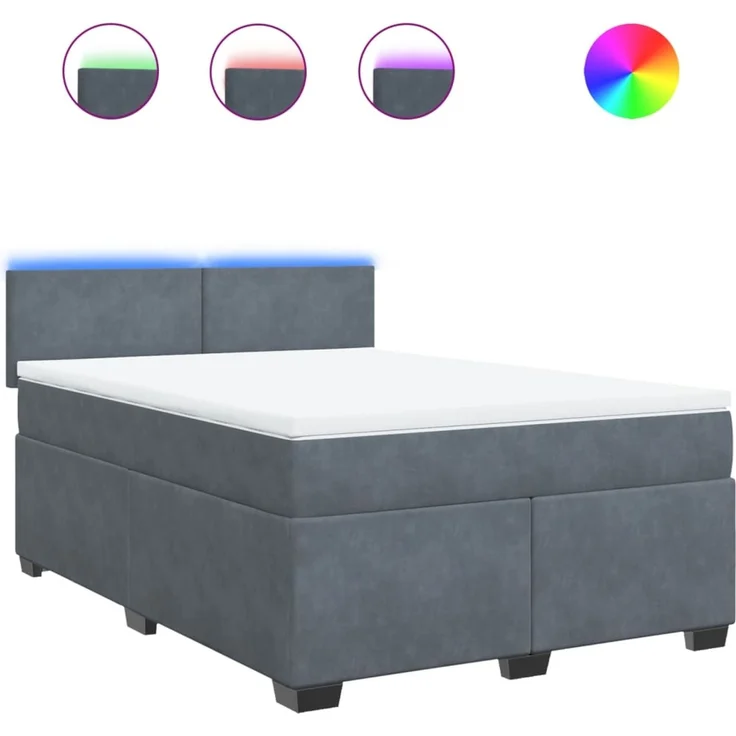 vidaXL Boxspringbett mit Matratze Dunkelgrau 140x200 cm Samt 3288625 – Bild 2