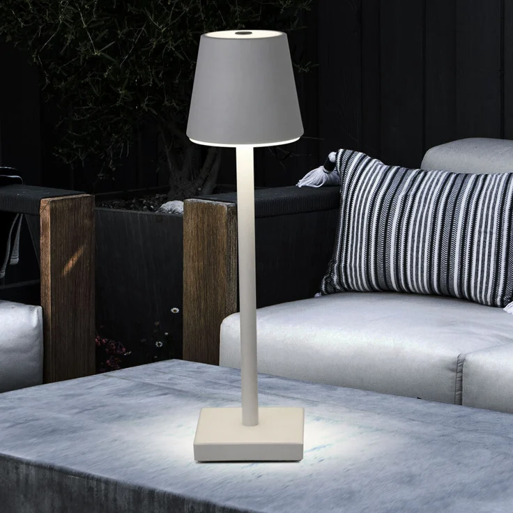 LED Tischleuchte, weiß, Touchdimmer, Akku, USB, H 38 cm – Bild 3