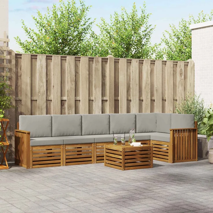 vidaXL Outdoor-Sofagarnitur 7 stk. 6-Sitzer Natur und Hellgrau 3374926 – Bild 1