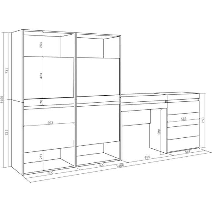 Skraut Home | Schuhregal, Schuhschrank | Schuhaufbewahrung | 247x145x35 cm | Für Schlafzimmer, Zimmer | Kommode mit Schubladen | Schminktisch | Moderner Stil | Weiß – Bild 3