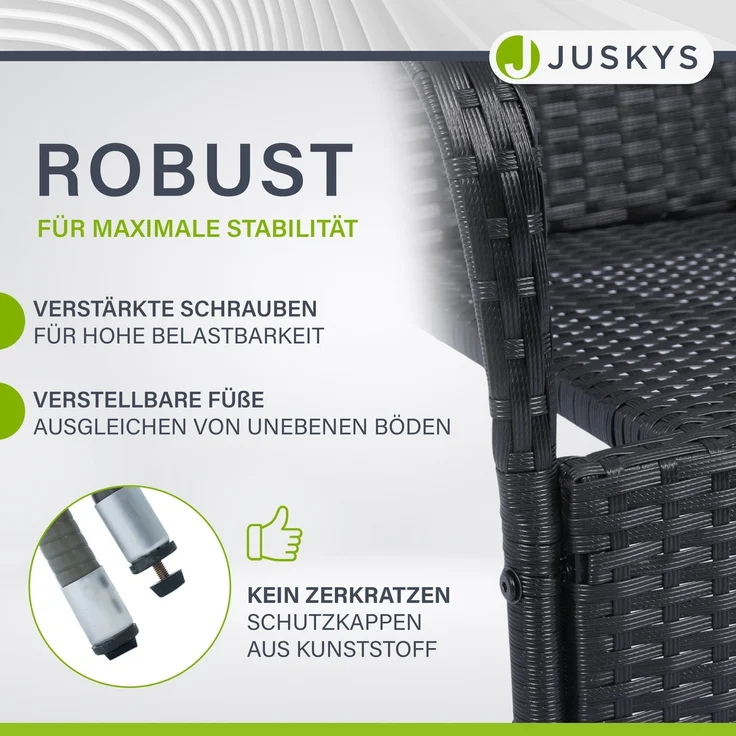 Juskys Polyrattan Gartenstühle Yoro 2er Set - mit Armlehnen & Rückenlehne - 2 Stühle stapelbar - Rattan Stuhl Garten - Stapelstuhl Schwarz – Bild 4
