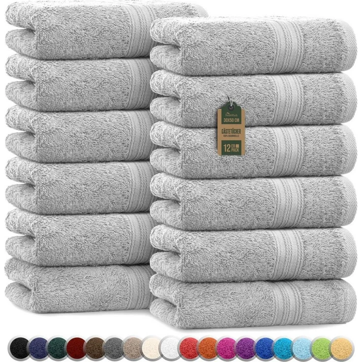 NatureMark Gästehandtuch Gästetuch 500gsm, 100% Baumwolle (12-St), Gästehandtuch Premium Qualität, 30x50cm, Silber grau – Bild 1