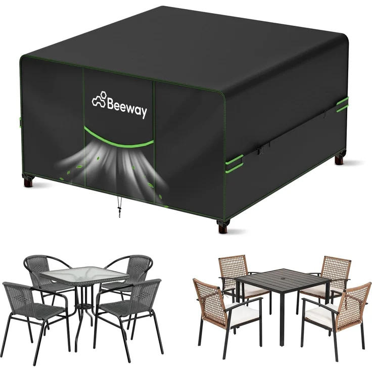 BEEWAY Gartenmöbel Abdeckung Wasserdicht V2.0 150 x 150 x 73 cm, Schutzhülle Abdeckplane für Gartentische Terrassenmöbel Möbelsets - 420D Oxford Gewebe, Anti-UV, Winterfest