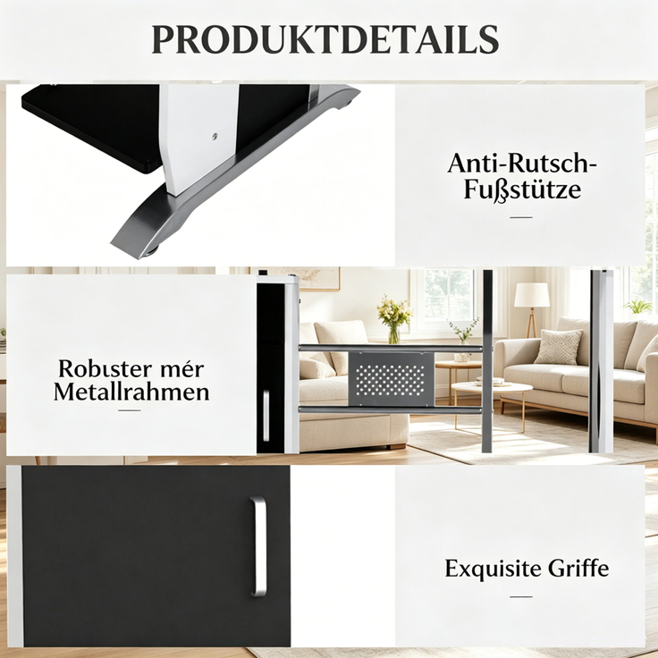 Computerschreibtisch mit Stauraum und Ausziehablage, 100x52x75 cm, Schwarz/Weiß/Silber – Bild 7