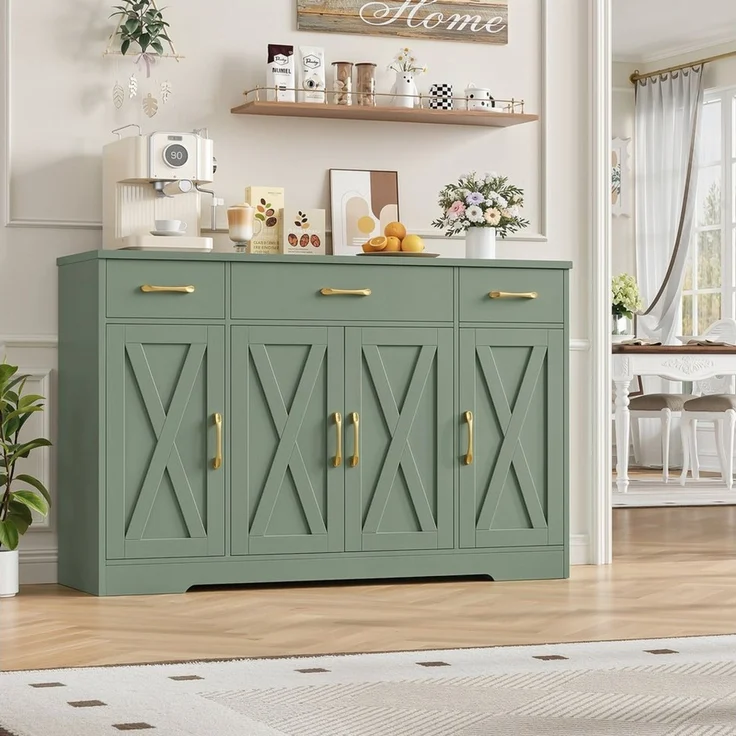 HOMECHO Sideboard, 140cm Breite Küchenschrank 3 Schubladen 4 Türen, Verstellbaren Regalen – Bild 2