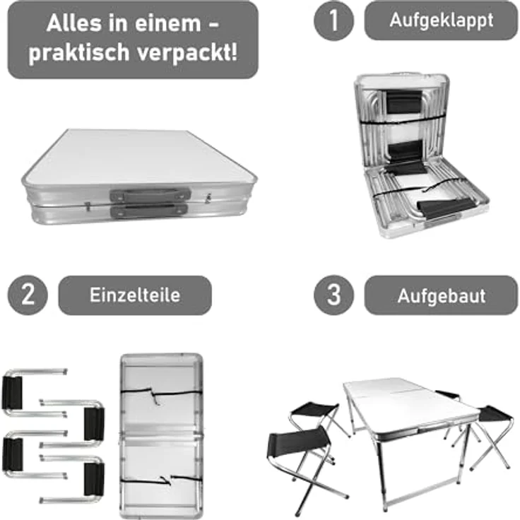 Campingtisch Set 5-teilig, Klapptisch mit 4 Camping Hocker – Bild 5