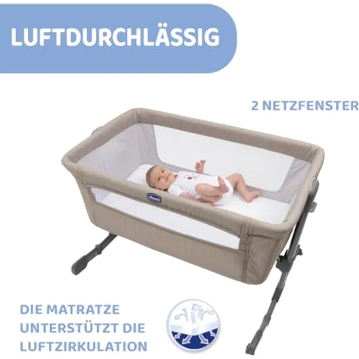 Chicco Next2Me Essential Babybett zum Anstellen, Co-Sleeping-Bett, kompatibel mit verschiedenen Betten, höhenverstellbar, gute Luftzirkulation, Matratze und Tasche inklusive, 0-6 Monate, Braun – Bild 5