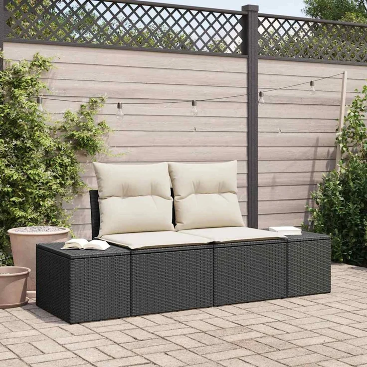 vidaXL Gartensofa mit Kissen Schwarz 184 x 62 x 69 cm Poly-Rattan 42006802 – Bild 1