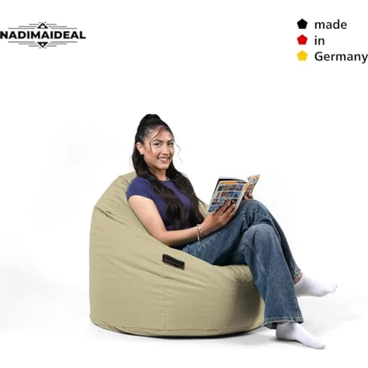 Nadimaideal Sitzsack Tropfenform Kastanie | Bodenkissen für Kinder & Erwachsene | Indoor & Outdoor | Gaming Sitzsack - Sitzkissen - Beanbag | Füllung EPS Perlen (Gold, XXL-Durchmesser 88 cm) – Bild 8