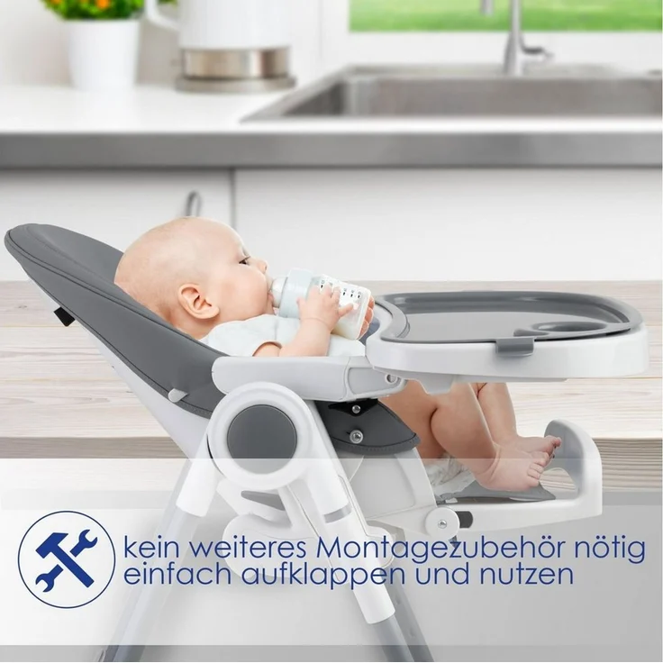 KIDIZ® 3in1 Hochstuhl Kinderhochstuhl inkl. Spielbügel , Babyliege , Kombihochstuhl Babyhochsitz ,7 höhenverstellbar Verstellbare Rückenlehne , mitwachsend ab 0 Monate bis 6 Jahre Babystuhl Dunkelgrau – Bild 2