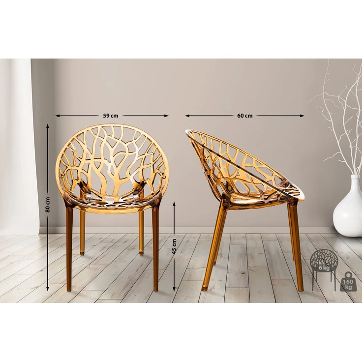 2er Set Stapelstuhl DENVER - Kunststoff Bernstein 59x60x80 cm | Stapelstühle Esszimmerstühle Gartenstuhl Stapelbar Stühle Garten Esszimmer Gewölbte – Bild 2