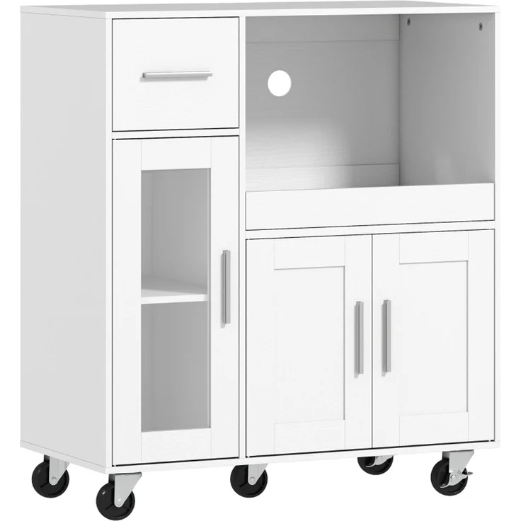 Küchenschrank auf Rädern, Mobile Küchenkommode mit Ablagen, Schubladen, verstellbarem Regal, Kabelloch, Weiß--Weiß--80x40x88.7cm--YOUDENOVA – Bild 1