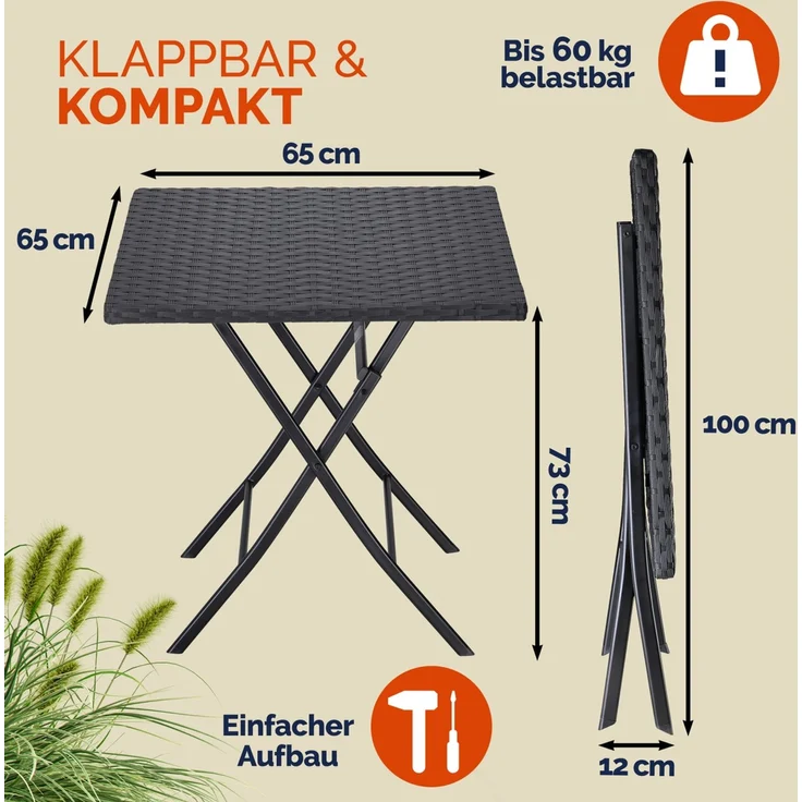 CASARIA® Gartentisch Wetterfest Polyrattan Creme – Bild 6