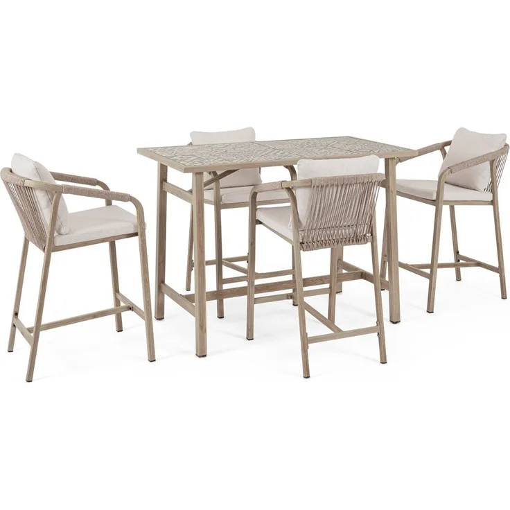 5er Garten-Barset Aremilak - Aluminium Timber Natur, Olefin Naturbeige