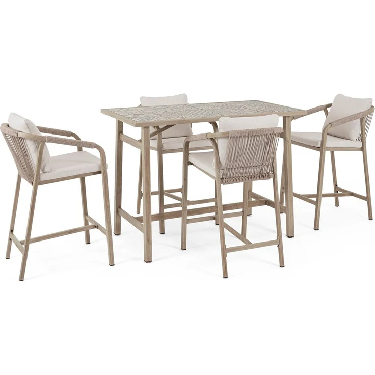 5er Garten-Barset Aremilak - Aluminium Timber Natur, Olefin Naturbeige – Bild 1