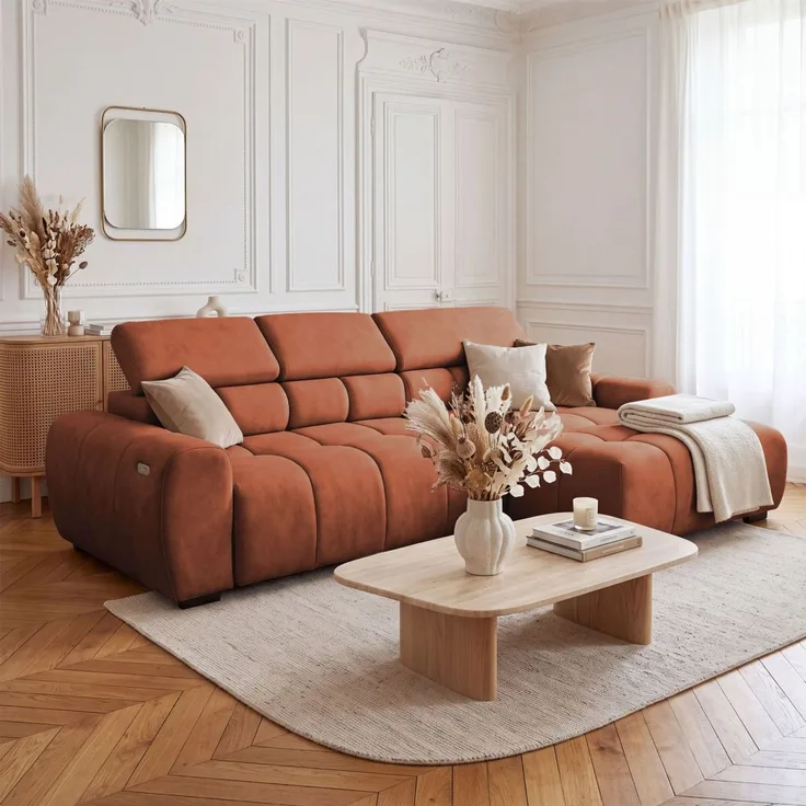 Ecksofa Schlafsofa VELUNIO RELAX in Stoff Salvador Rostbraun Ottomane Rechts