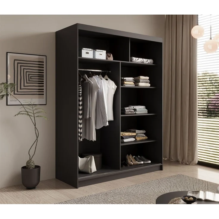 Schiebetürenschrank Schrank CALNT Schwarz matt 150x200x58 cm – Bild 3