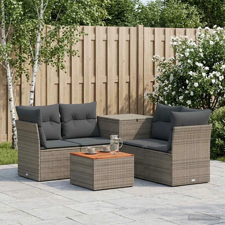 vidaXL Sofa Set 6 stk. Grau und Dunkelgrau Polyrattan und Stahl 3447354 – Bild 1
