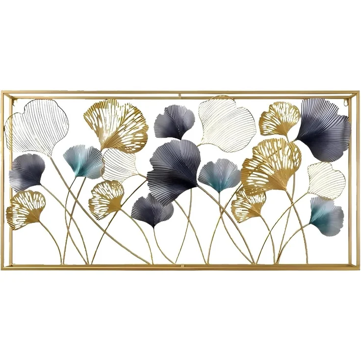 3D Wandbild "Ginkgo" aus Metall in gold, anthrazit, türkis, 125x60 cm, Wanddeko, Wandschmuck – Bild 6