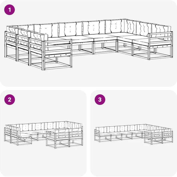 vidaXL Outdoor-Sofagarnitur 9 stk. 9-Sitzer Weiß und Anthrazit 3387021 – Bild 7