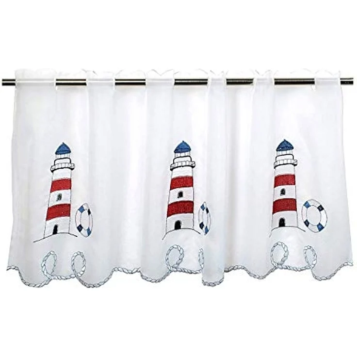 Delindo Lifestyle Scheibengardine LEUCHTTURM (1 St), Stangendurchzug, transparent, Voile, HxB: 45x115, mit Stangendurchzug, für die Küche – Bild 1