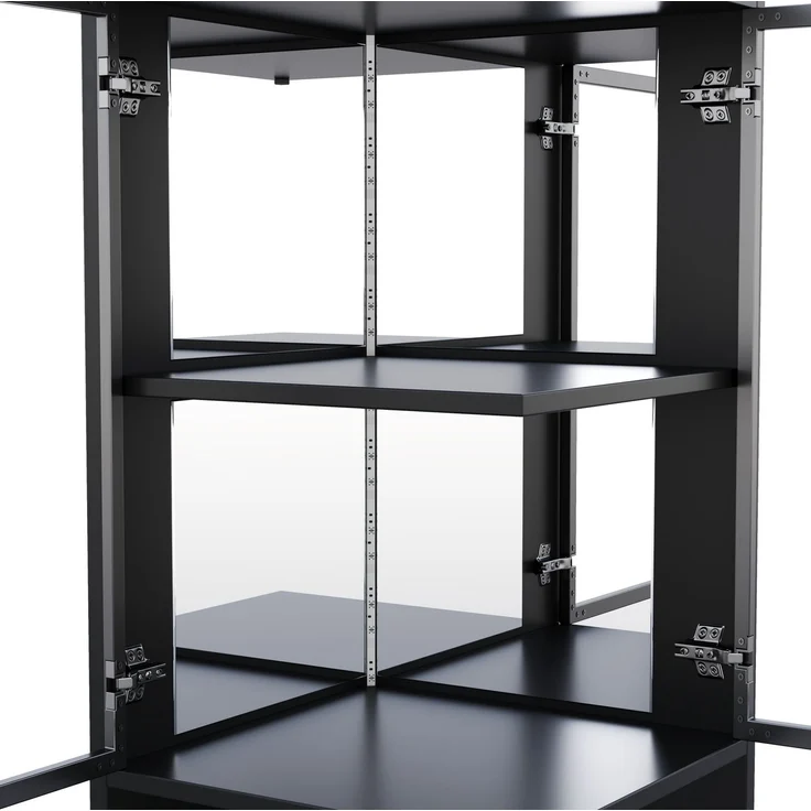 LED-Vitrine mit Glastüren & Spiegelrückwand, 42x44x205 cm, Schwarz – Bild 9