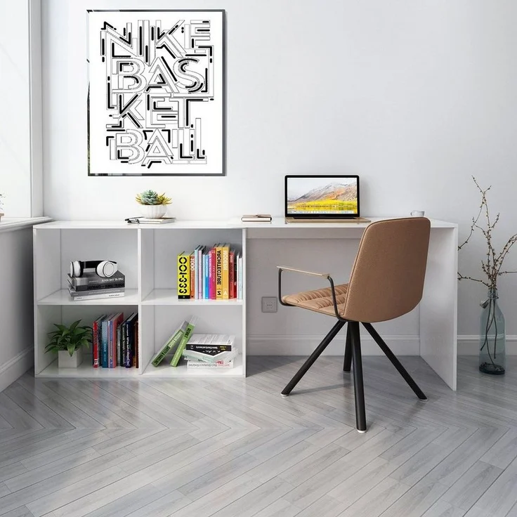 Mondeer Eckschreibtisch L-Computertisch, L-Förmig mit 4 Ablagen Umkehrbarer Links/Richtig, Weiß – Bild 2