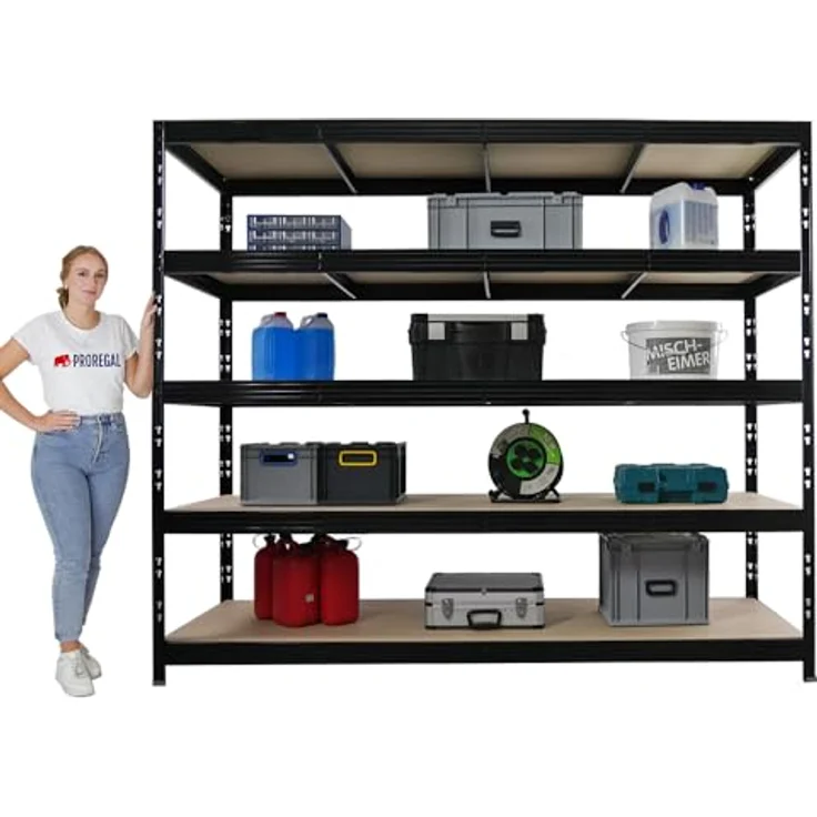 PROREGAL Profi Schwerlastregal Rhino EXTRA BREIT XXL schwarz HxBxT 200x240x70cm Fachlast 450kg 5X Spanplatten-Ebenen 8mm Garagenregal, Lagerregal, Steckregal, Weitspannregal – Bild 7