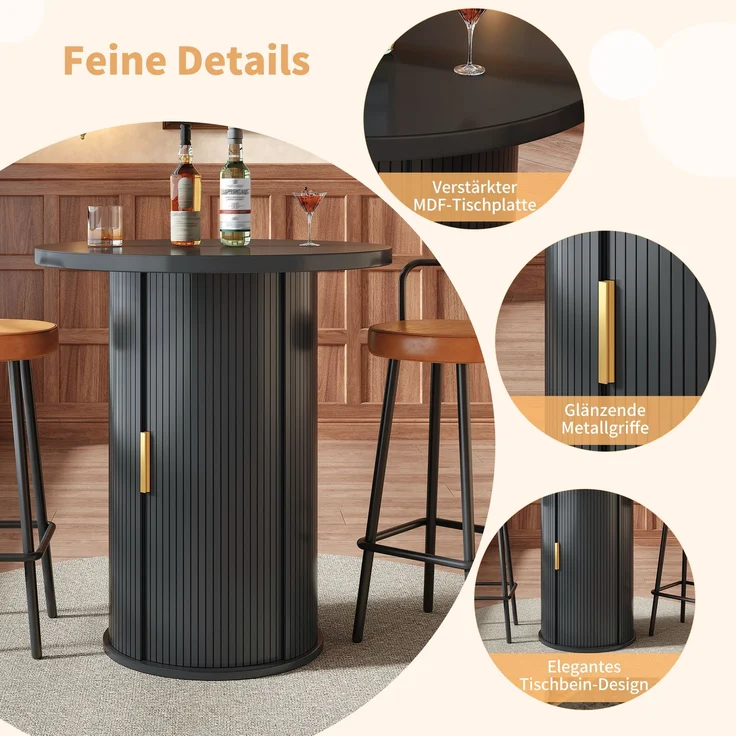 Runder Bartisch mit Stauraum, 91,6cm hoher Stehtisch mit Schrank, MDF Holzoptik, Belastbar bis 75kg, für Bar & Wohnzimmer – Bild 8