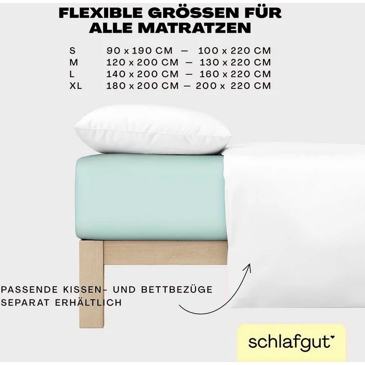 Schlafgut Spannbettlaken EASY JERSEY ELASTHAN Bettlaken, 170 g/m², 95% Baumwolle, 5% Elasthan, Jersey, Gummizug: rundum, (1 Stück), Spannbettlaken bis 30 cm Höhe, bügelfrei, pflegeleicht, perfekter Sitz – Bild 3