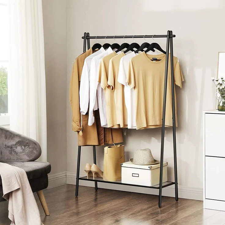 Kleiderständer, hält 110 lb, elegantes Turm-Design, unteres Regal aus Gitternetz, Kleiderständer für den Schlafzimmerein – Bild 7