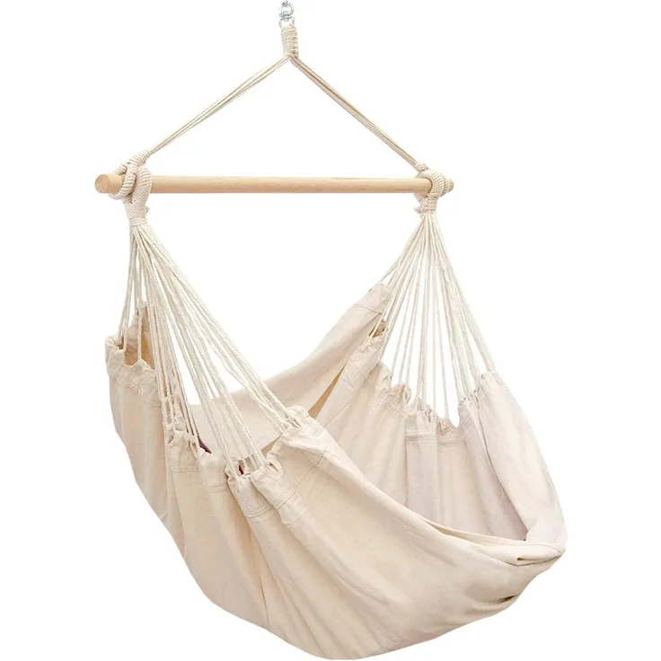 AMANKA Hängesessel XXL, 185 cm, bis 150 kg, 320 g/m² Baumwolle, beige, mit drehbarem Metall-Swivel