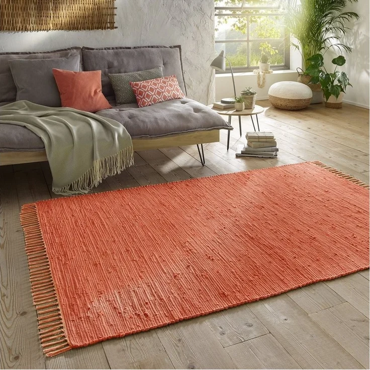 TaraCarpet Teppich Flickenteppich TaraCarpet Sylt mit Fransen, rechteckig, Höhe: 5 mm, Wohnzimmer Schlafzimmer Küchenteppich terracotta 060x120 – Bild 5
